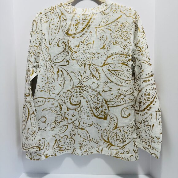 LAUREN RALPH LAUREN Women's Gold Printed 100% Linen Top; Size: PM Petite Medium - Picture 4 of 5